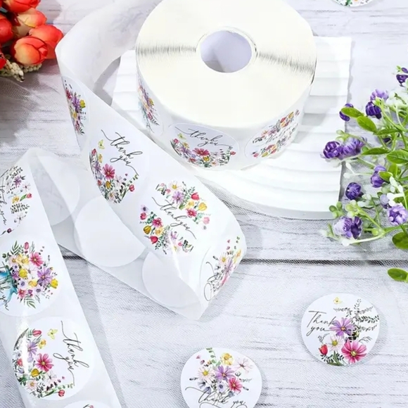 Floral Thank You Stickers Roll - 500 pcs New - Picture 2 of 3